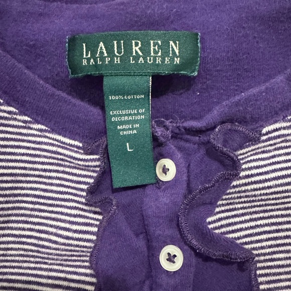Lauren Ralph Lauren purple Striped Nightgown Women's Long Sleeve Ruffle Trim - Picture 5 of 7